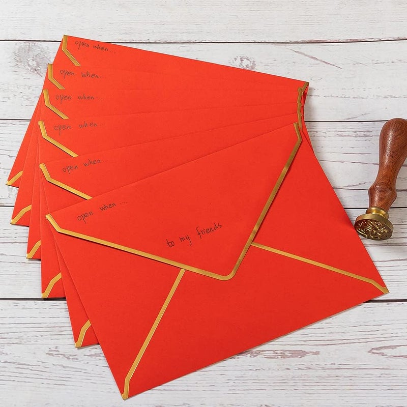 Homtable 100 Pack Christmas A7 Envelopes 5x7 Envelopes Green Red with Gold Border for Office, Wedding Gift Cards, Invitations, Graduation, Baby Shower, Parties, 5.32 x 7.28 Inches - Image 3